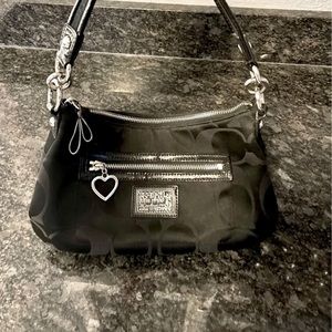 Black with Silver Heart Pendant Coach Shoulder Bag